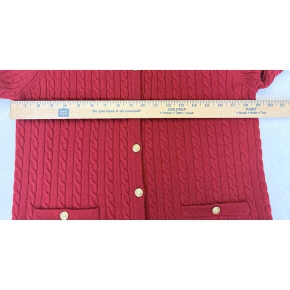 Talbots Cardigan Women’s Petites P Red Wool Cable Knit Gold Button Vintage - Picture 8 of 10